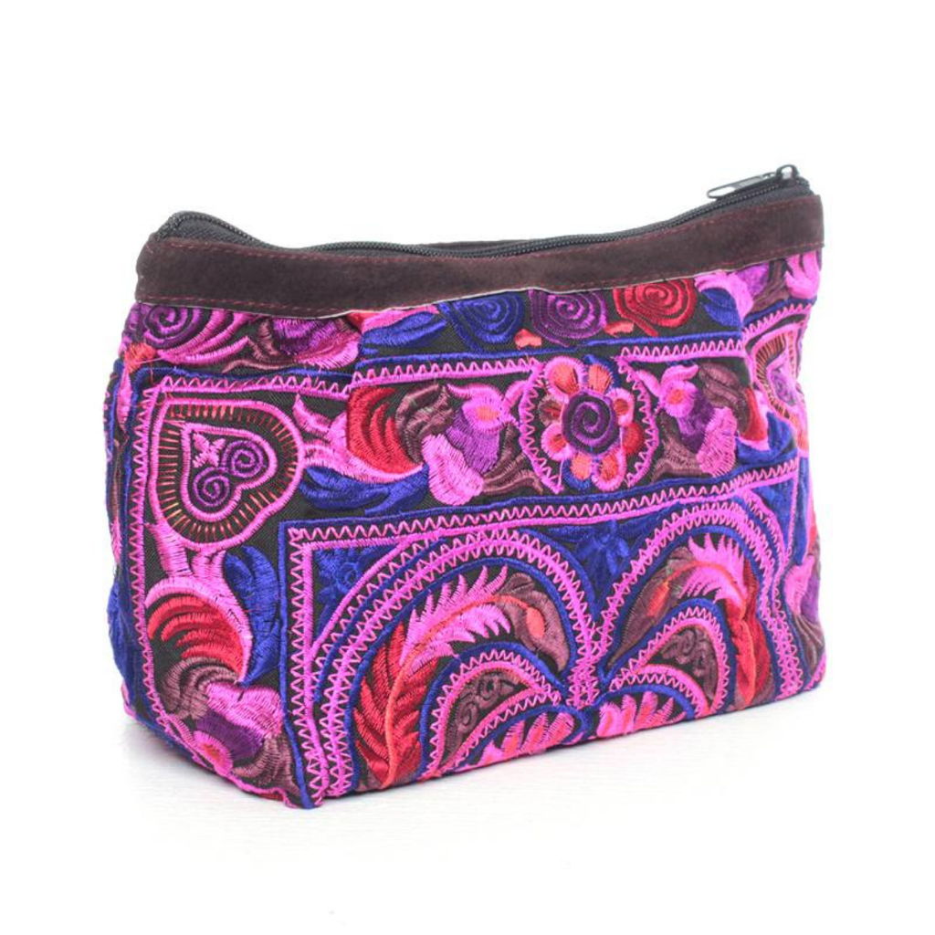 Happy Birds Pink Embroidered Cosmetic Bag - Thailand Bags La Vie Bien Happy Birds Pink Embroidered Cosmetic Bag - Thailand