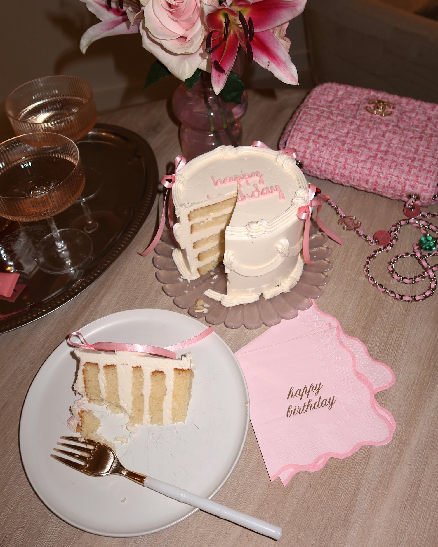 Happy Birthday Cocktail Napkins - Pink & Gold La Vie Bien Happy Birthday Cocktail Napkins - Pink & Gold