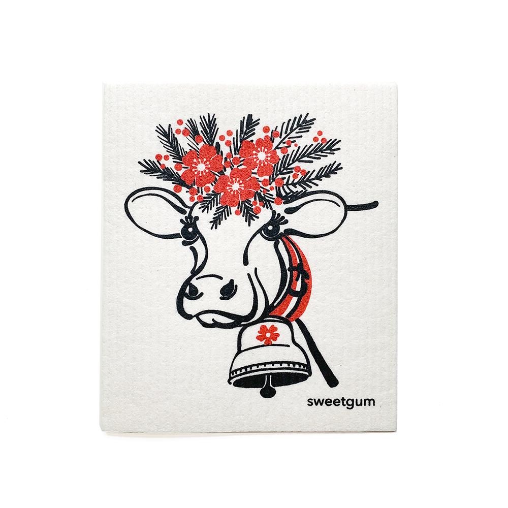 Happy Cow Swedish Dishcloth | Red/Black Swedish Dishcloths La Vie Bien Happy Cow Swedish Dishcloth | Red/Black