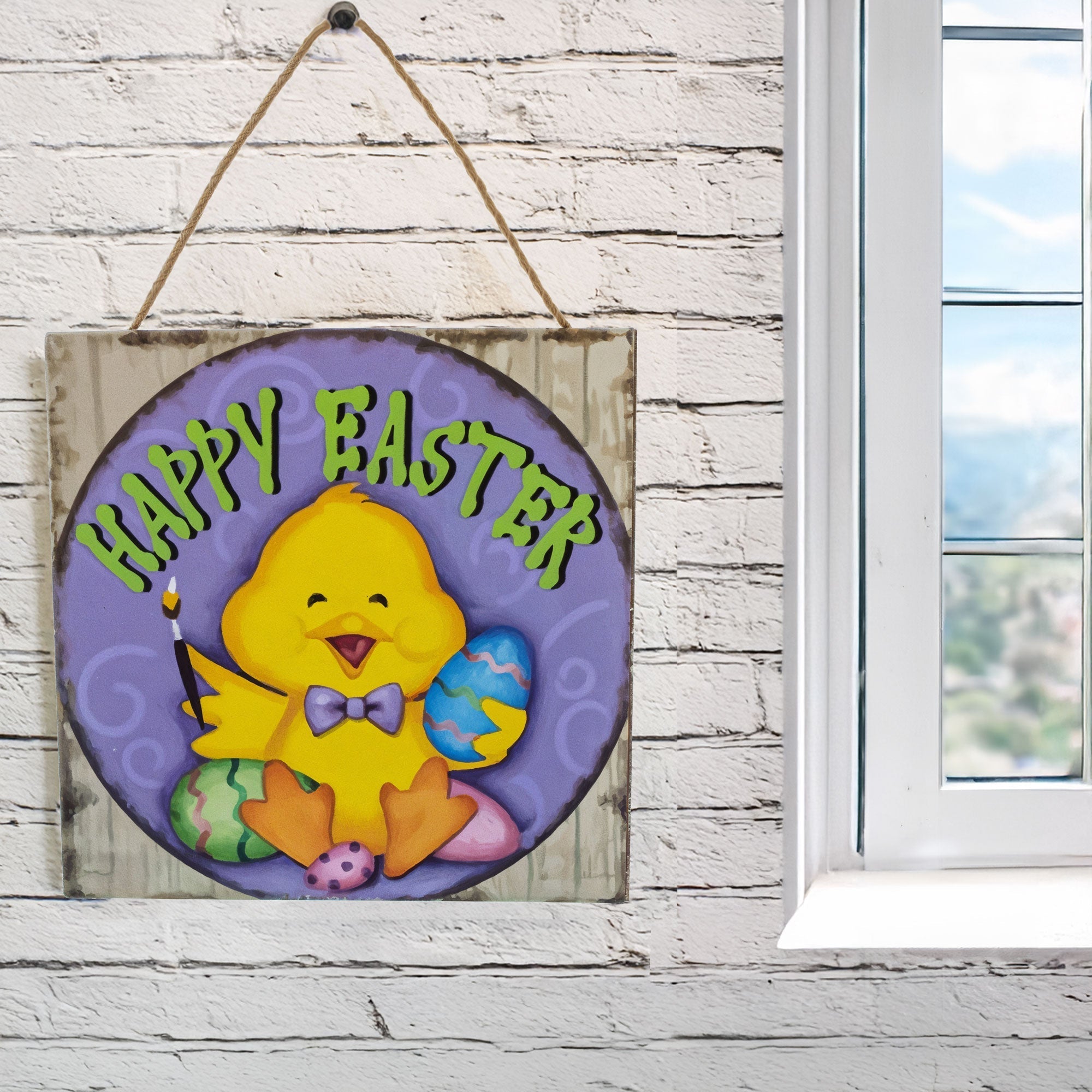 Happy Easter Chick Decorative Wall Plaque with Painted Egg Accents 10 Inches Tall Easter > Wall Decorations La Vie Bien Happy Easter Chick Decorative Wall Plaque with Painted Egg Accents 10 Inches Tall