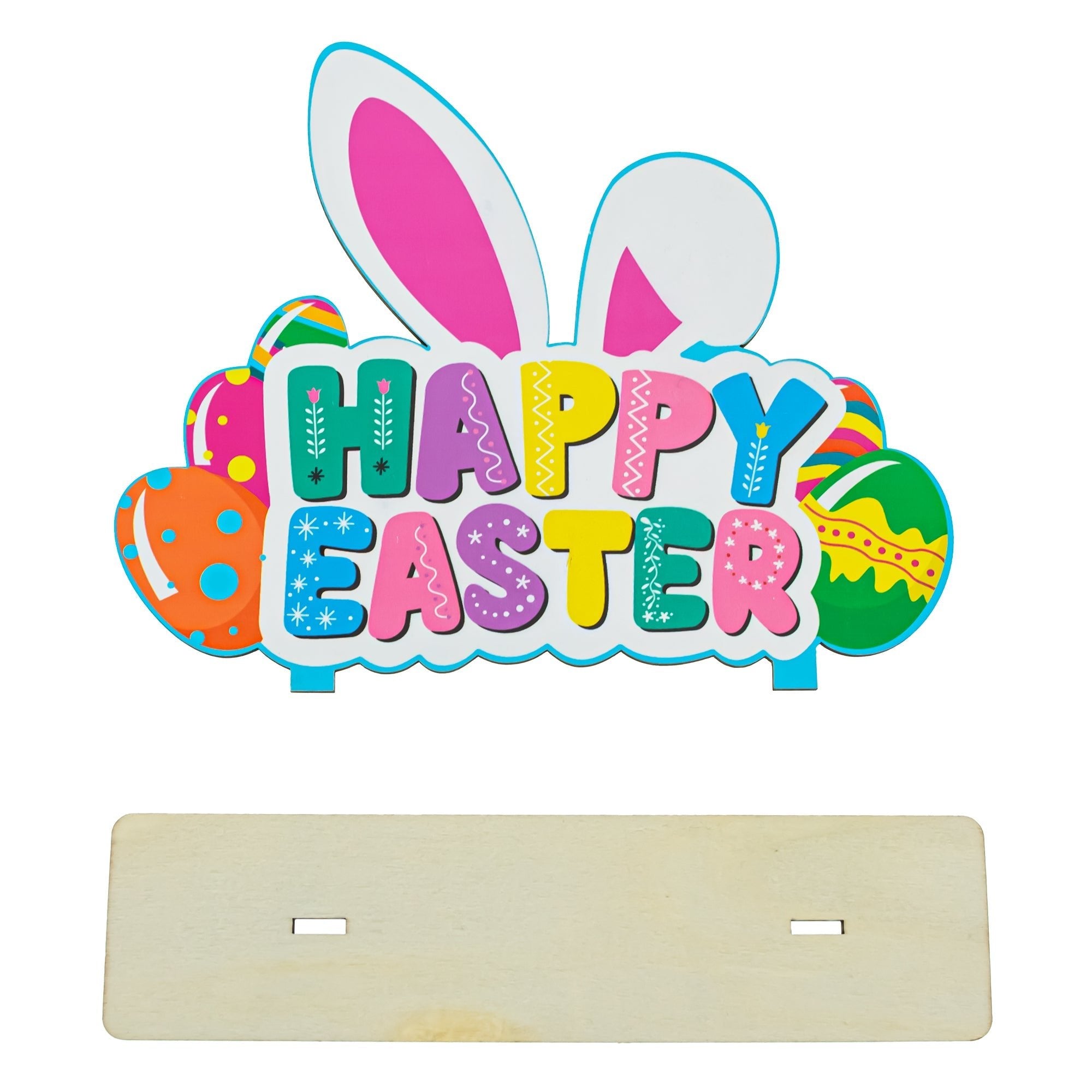 Happy Easter Wooden Tabletop Cutout With Bunny and Egg Artwork 6.5 Inches Tall Easter > Figurines La Vie Bien Happy Easter Wooden Tabletop Cutout With Bunny and Egg Artwork 6.5 Inches Tall