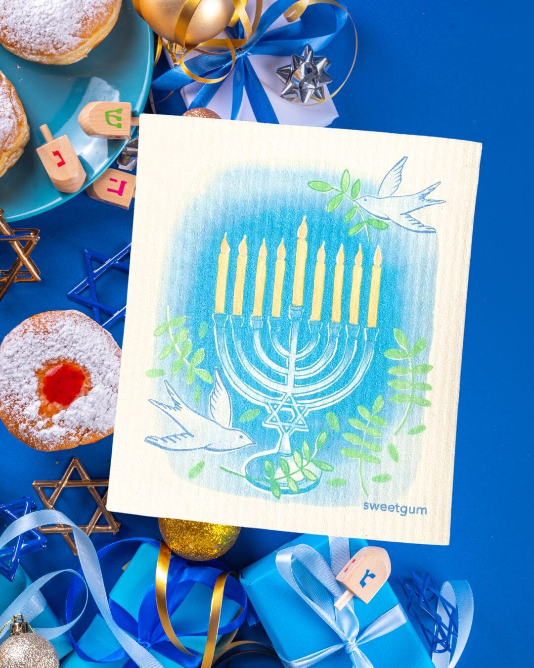 Happy Hanukkah Swedish Dishcloth Swedish Dishcloths La Vie Bien Happy Hanukkah Swedish Dishcloth