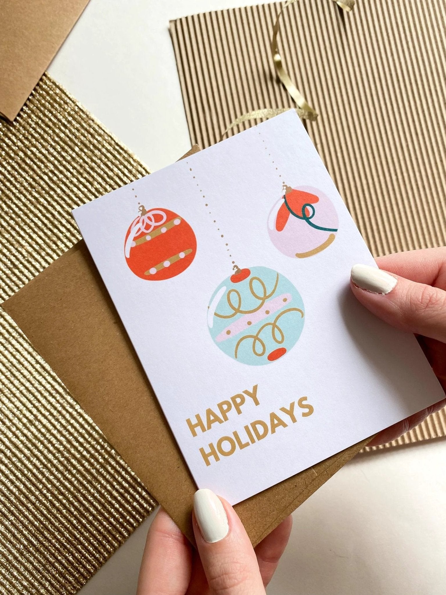 Happy Holiday Hanging Ornaments Holiday Card by Five Dot Post