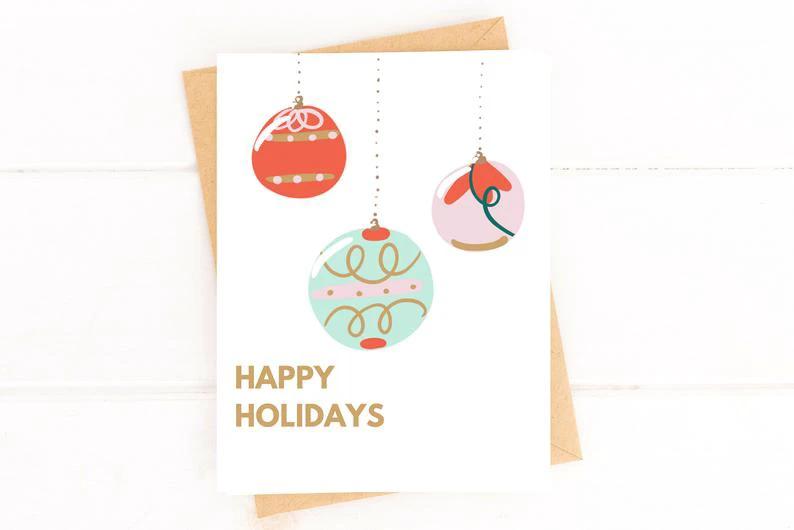Happy Holiday Hanging Ornaments Holiday Card by Five Dot Post