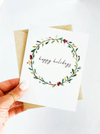 Happy Holidays Wreath Card Box Set, Simple Watercolor Wreath Card by Five Dot Post