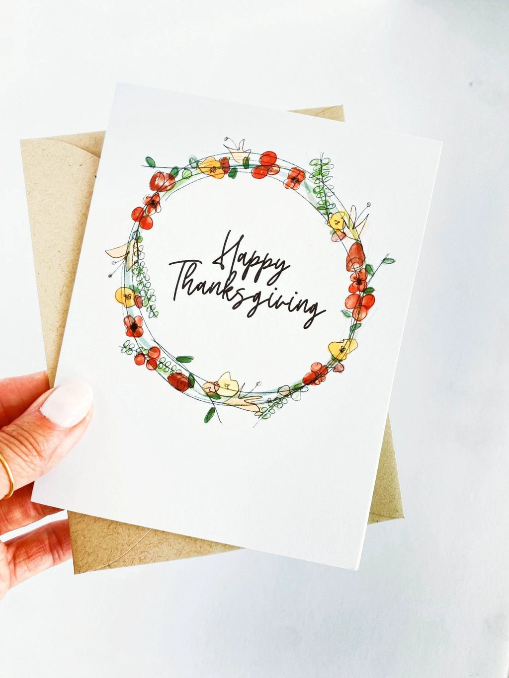 Happy Thanksgiving Card – Fall Floral Wreath, Watercolor-Style by Five Dot Post