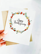 Happy Thanksgiving Card – Fall Floral Wreath, Watercolor-Style by Five Dot Post