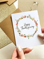 Happy Thanksgiving Card – Fall Floral Wreath, Watercolor-Style by Five Dot Post