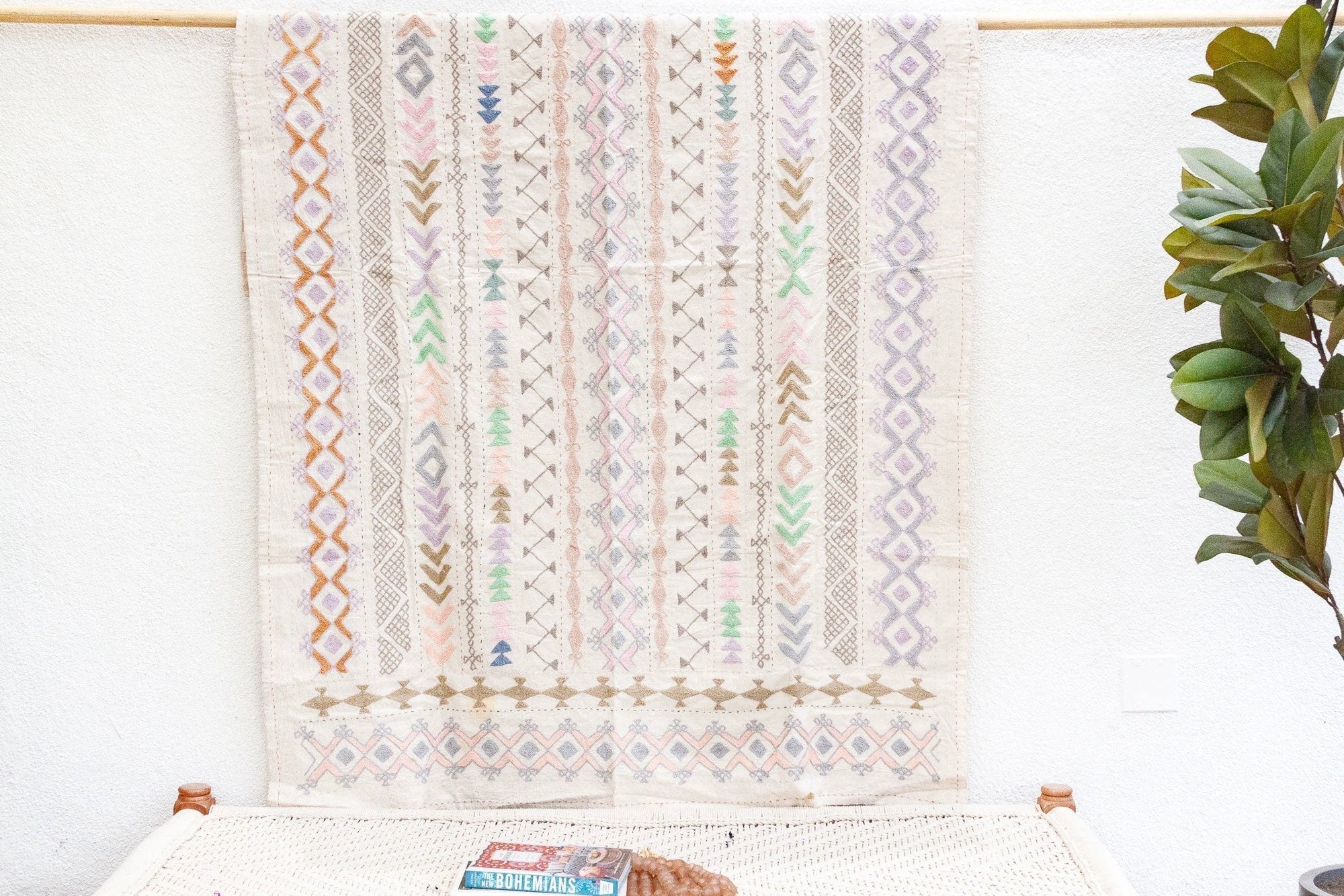 Harmonious Lavender Hand - stitched Cotton Tribal Kantha Throw