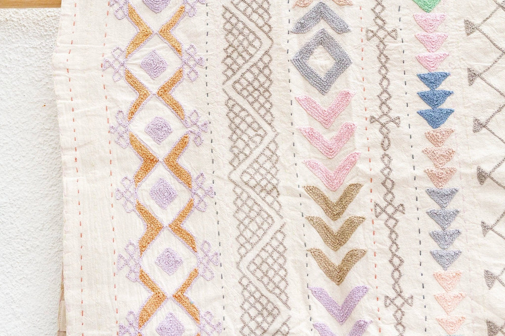 Harmonious Lavender Hand - stitched Cotton Tribal Kantha Throw