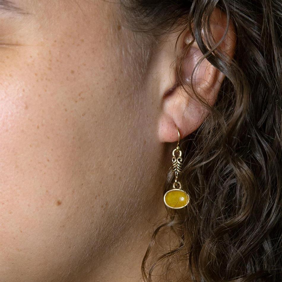 Harmony Orange Quartz Golden Drop Earrings by Barse Jewelry