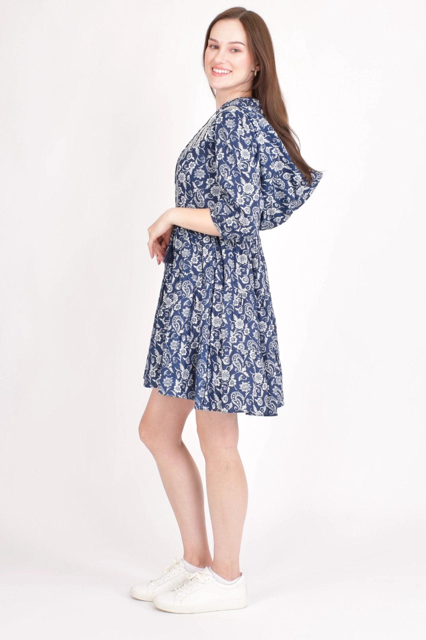 Harper Blue Embroidered Hoodie Mini Dress by Raas