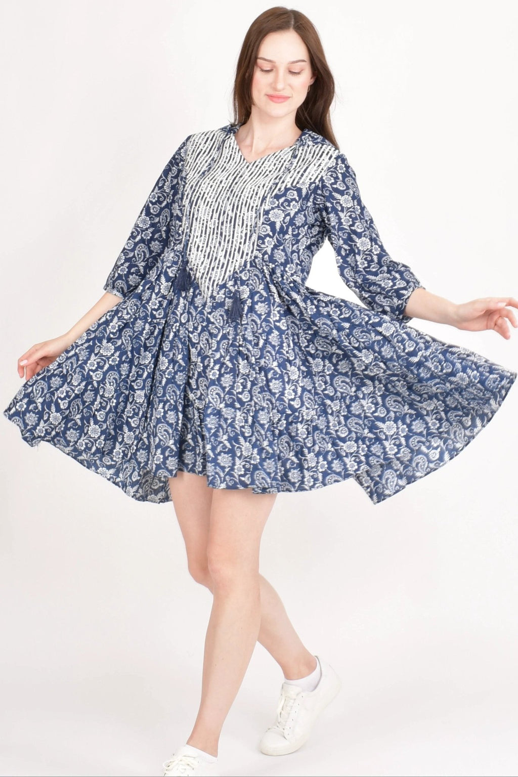 Harper Blue Embroidered Hoodie Mini Dress by Raas