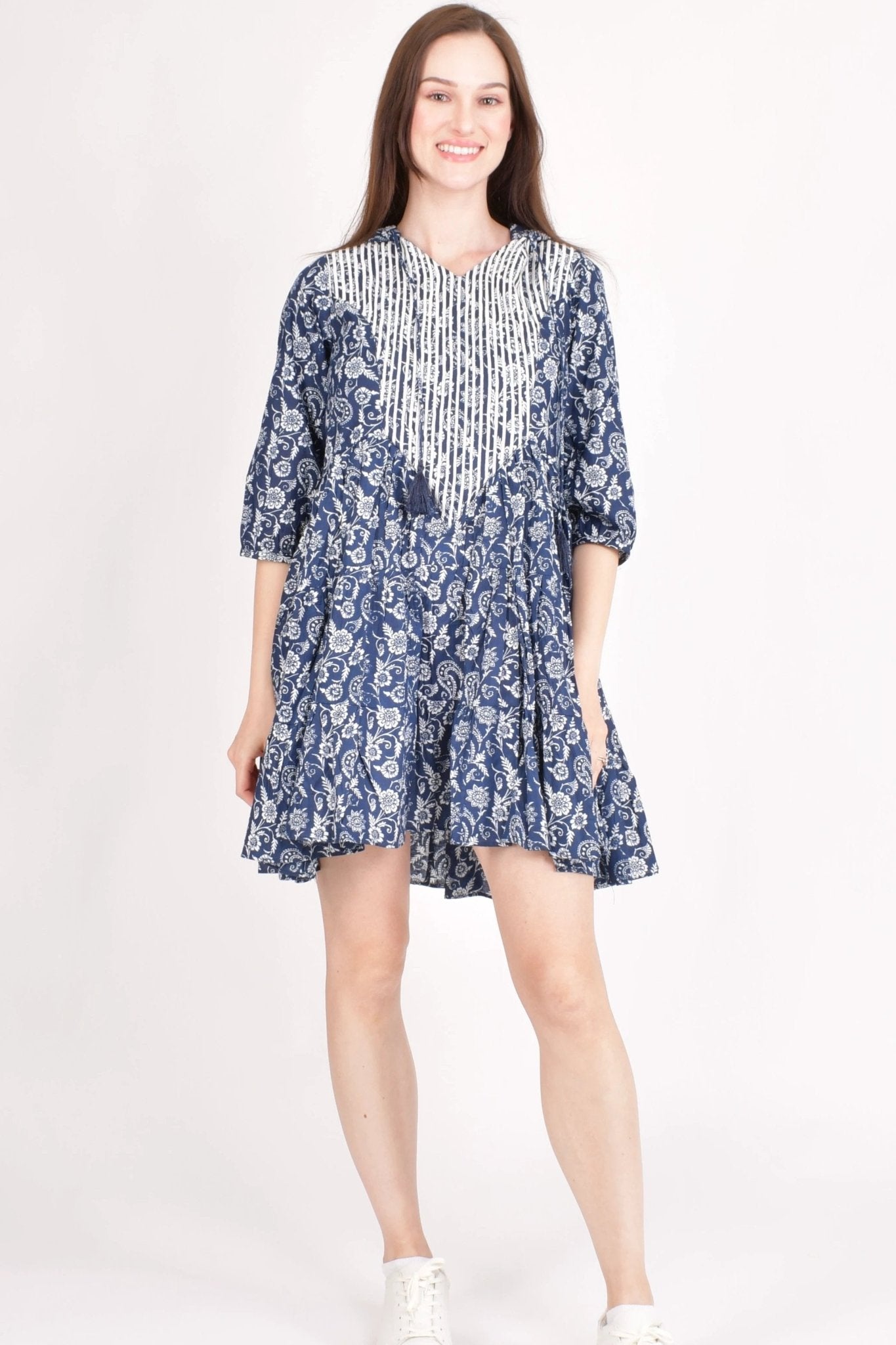 Harper Blue Embroidered Hoodie Mini Dress by Raas