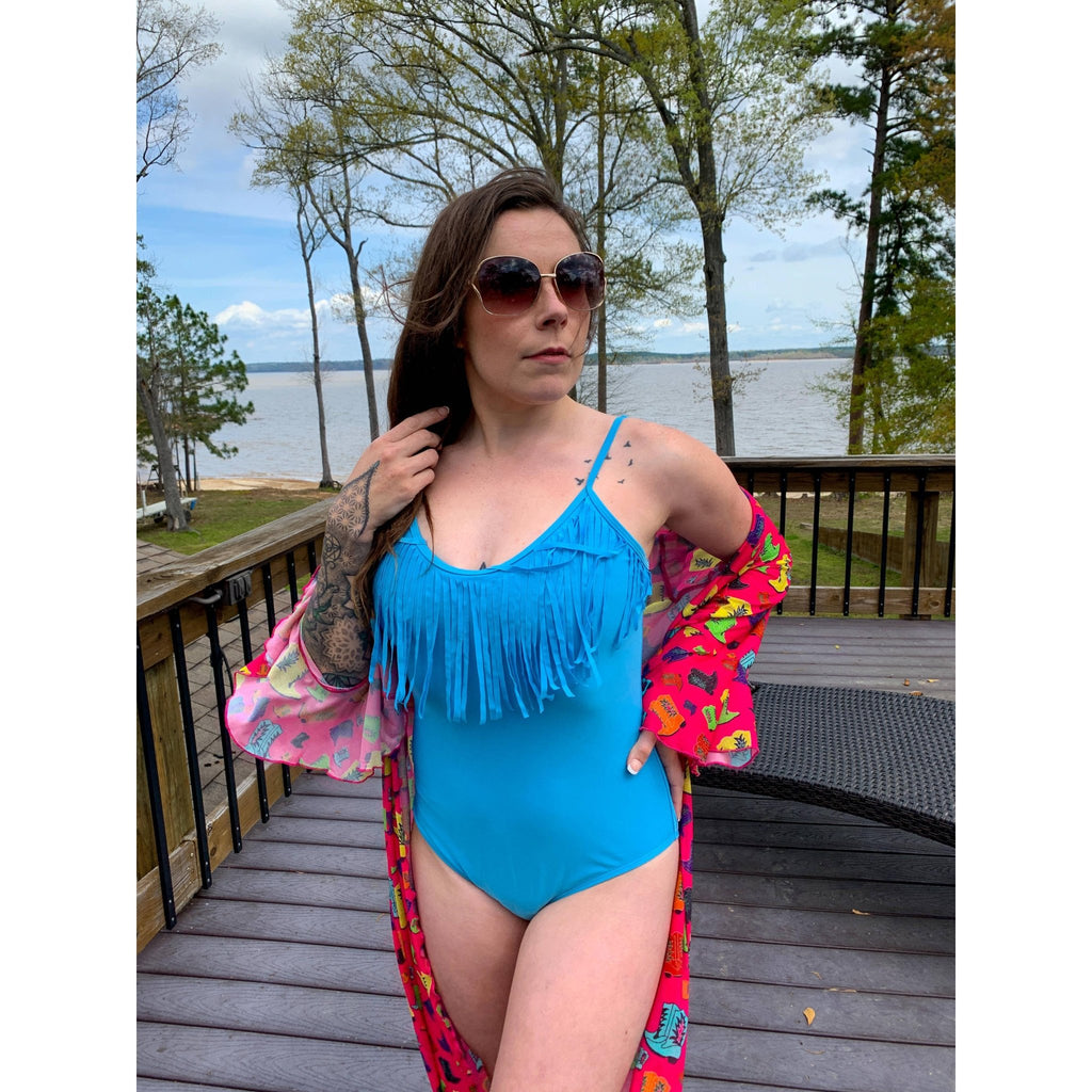 Havasu One Piece Fringe Swimsuit | V Neck Resort Attire in Pink, Jade, Leopard, Serape [Sizes SM - L]