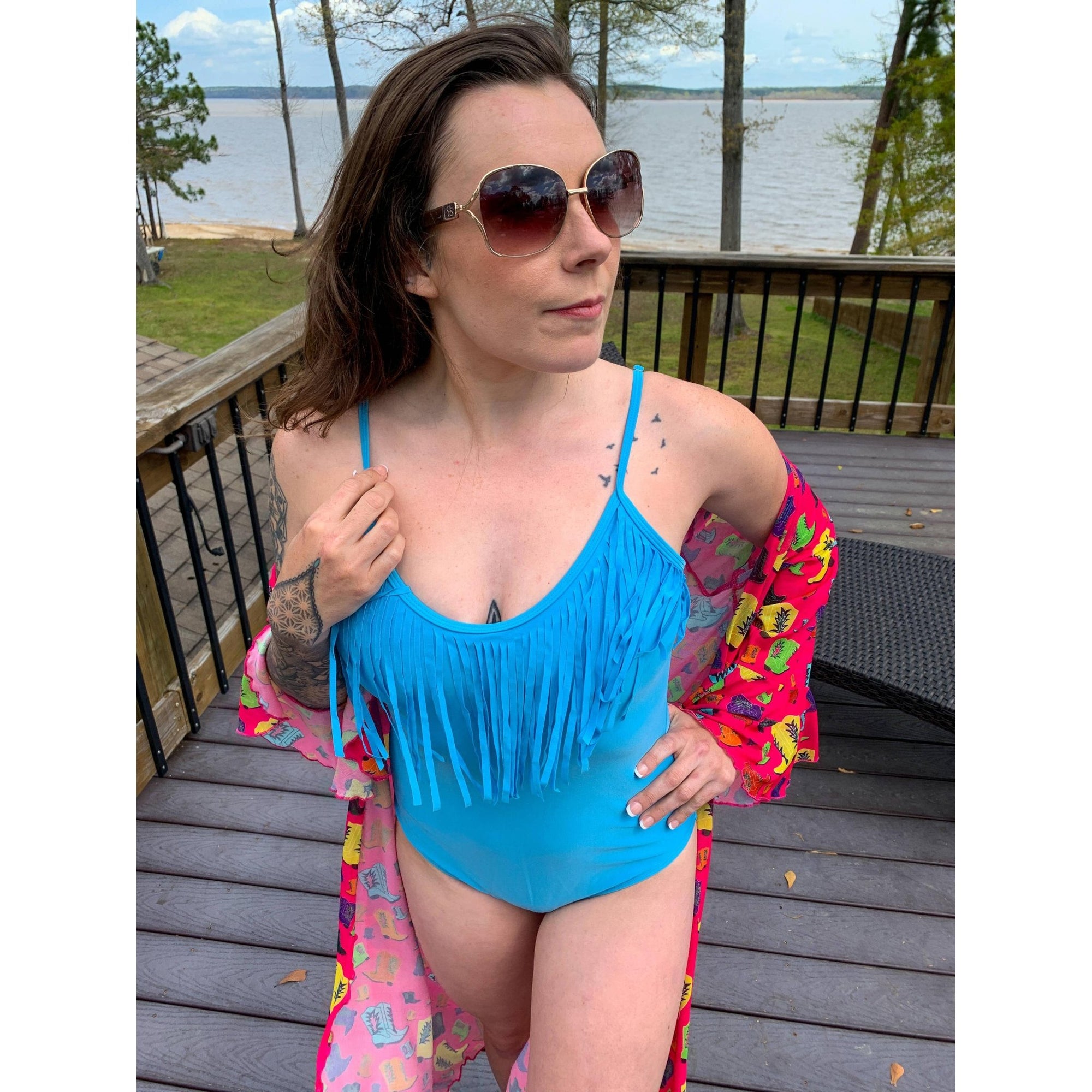 Havasu One Piece Fringe Swimsuit | V Neck Resort Attire in Pink, Jade, Leopard, Serape [Sizes SM - L]