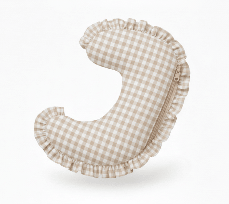 Haven Beige Gingham Ruffle Nursing Pillow Cover La Vie Bien Haven Beige Gingham Ruffle Nursing Pillow Cover