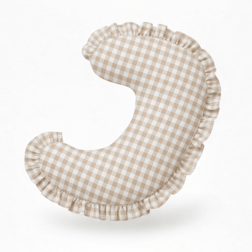 Haven Beige Gingham Ruffle Nursing Pillow Cover La Vie Bien Haven Beige Gingham Ruffle Nursing Pillow Cover