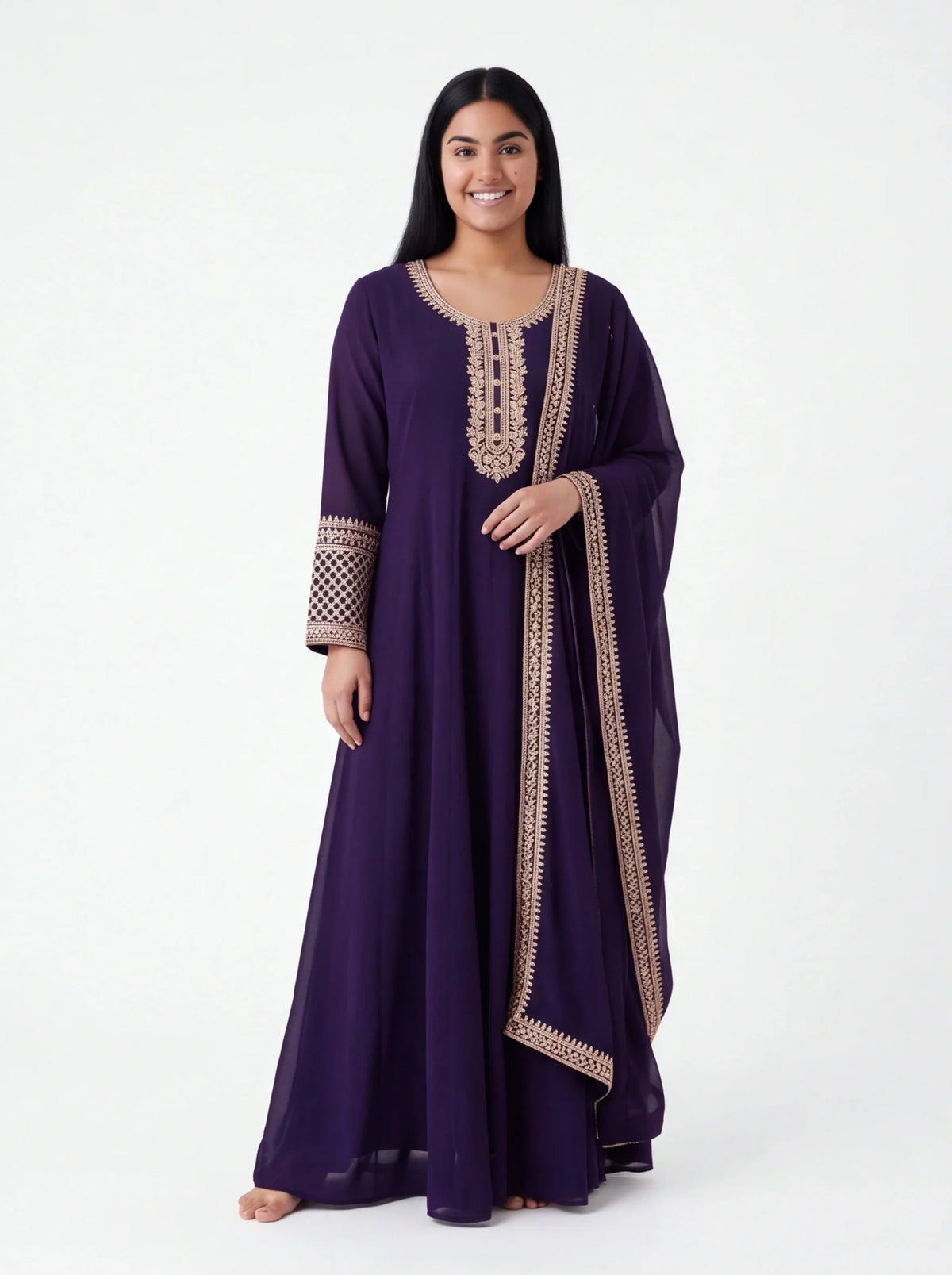 2125 - Dark purple long gown with dupatta