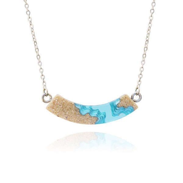 Headland Necklace – Aqua Resin & Sand Arc Pendant La Vie Bien Headland Necklace – Aqua Resin & Sand Arc Pendant