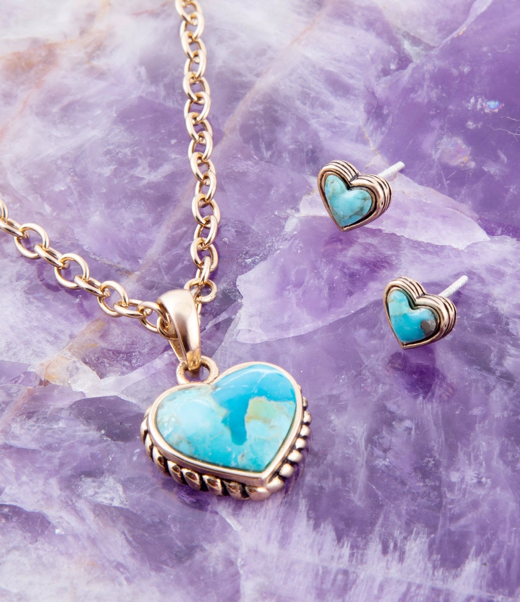 Heart Blue Turquoise Golden Stud Earrings by Barse Jewelry