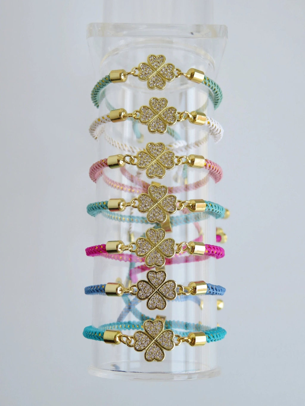 Heart Clover Bracelet - Adjustable Braided Cord