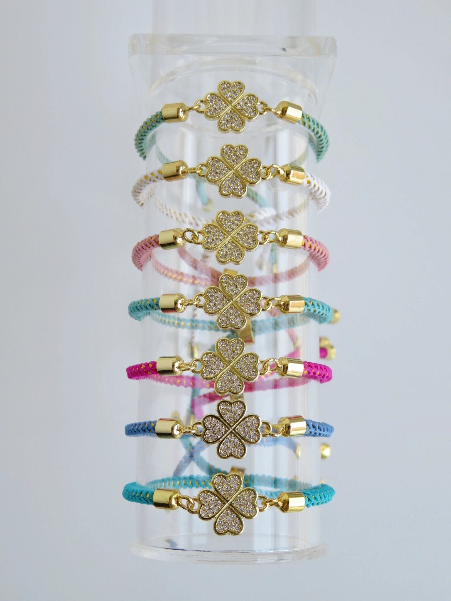 Heart Clover Bracelet - Adjustable Braided Cord