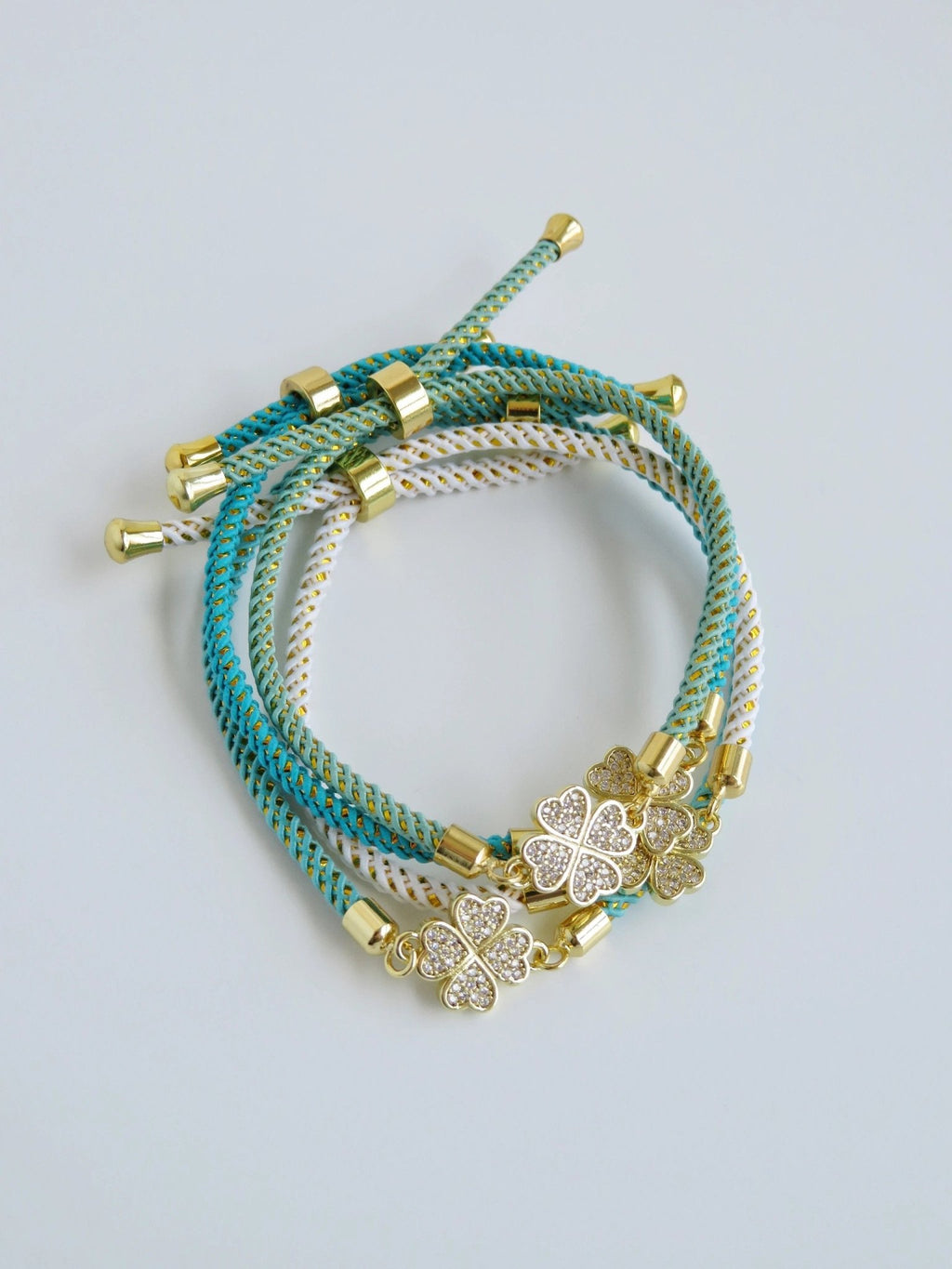 Heart Clover Bracelet - Adjustable Braided Cord