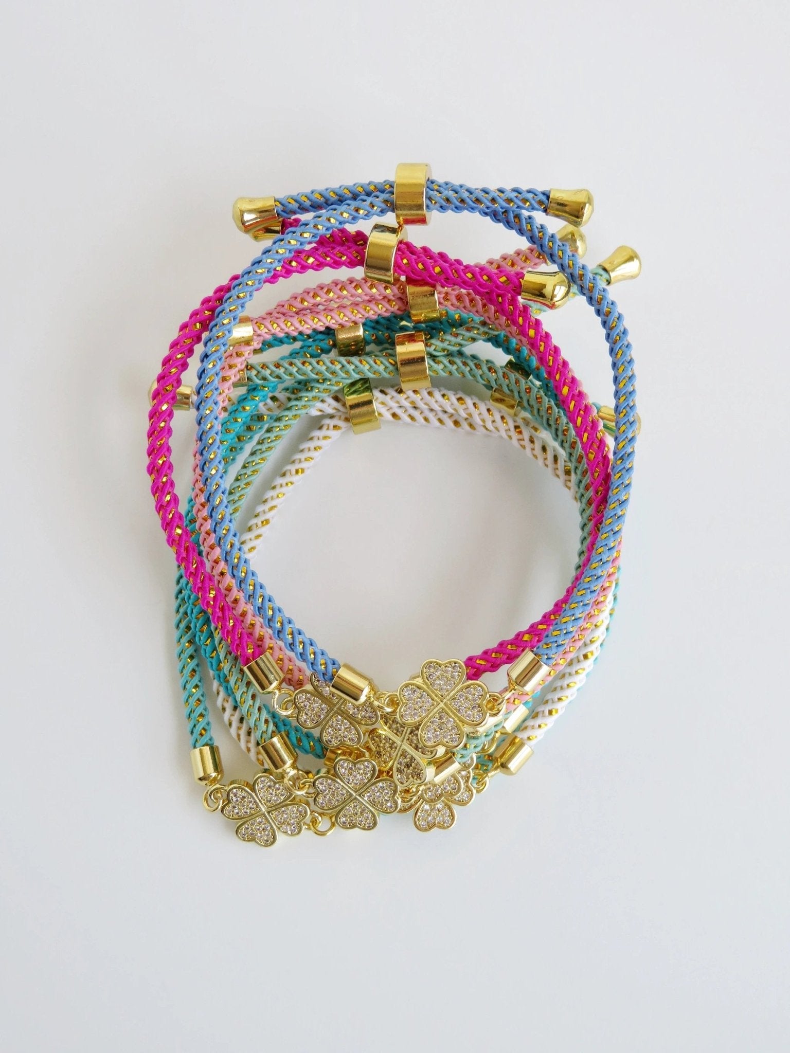 Heart Clover Bracelet - Adjustable Braided Cord