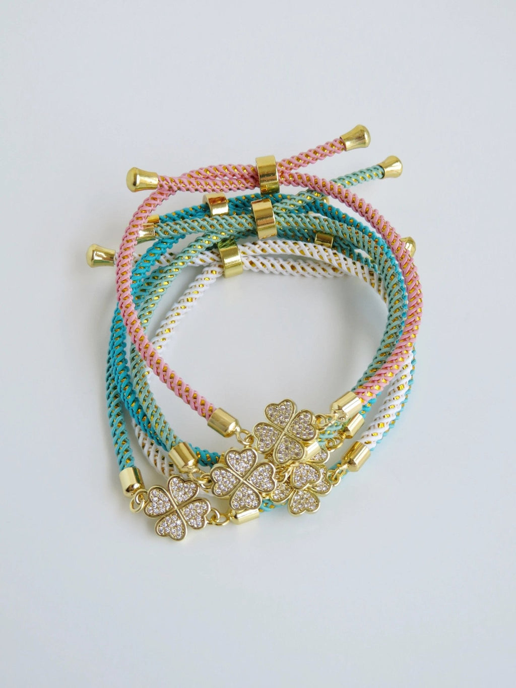 Heart Clover Bracelet - Adjustable Braided Cord