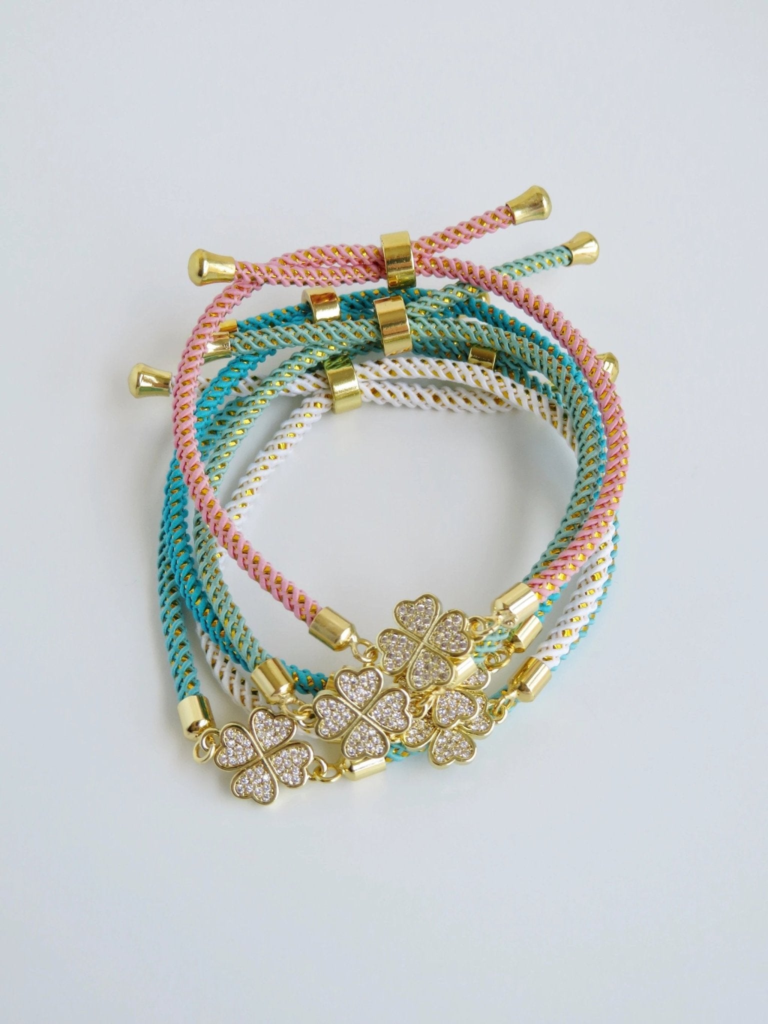 Heart Clover Bracelet - Adjustable Braided Cord