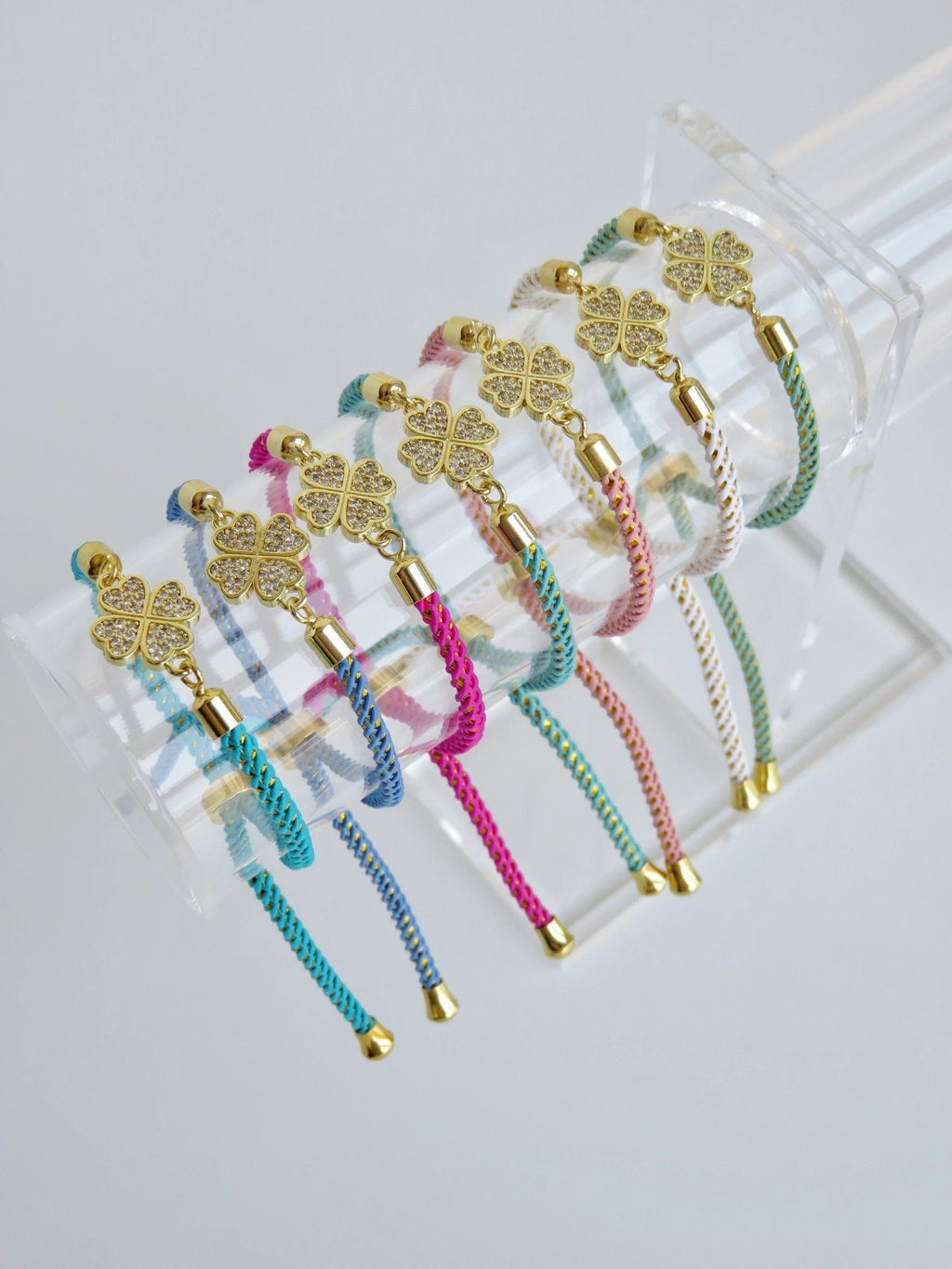 Heart Clover Bracelet - Adjustable Braided Cord