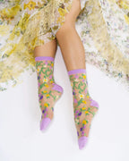 Heart Floral Sheer Crew Sock by Sock Candy