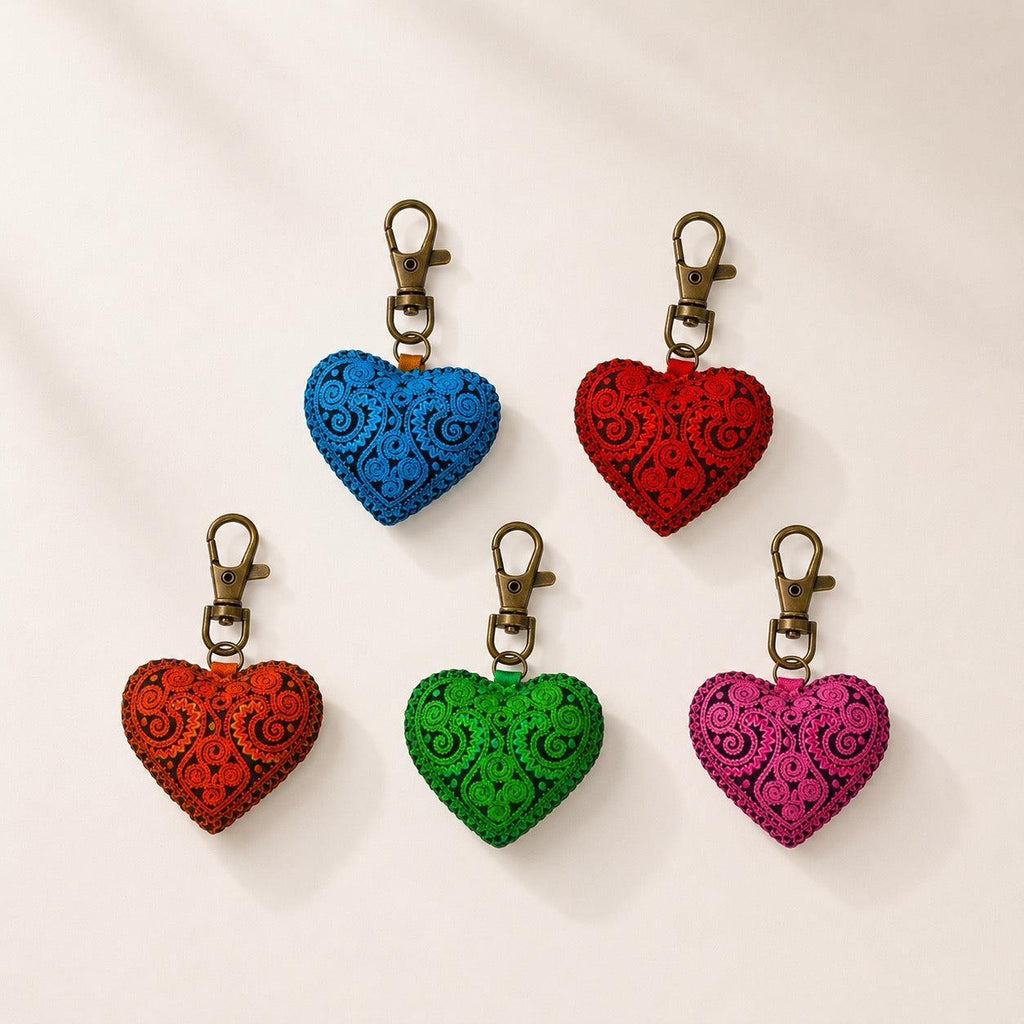 Heart Hmong Embroidered Zipper Pull | Keychain - Thailand Zipper Pulls La Vie Bien Heart Hmong Embroidered Zipper Pull | Keychain - Thailand