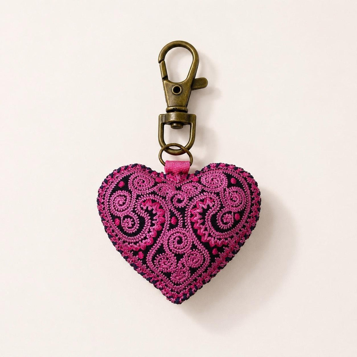 Heart Hmong Embroidered Zipper Pull | Keychain - Thailand Zipper Pulls La Vie Bien Heart Hmong Embroidered Zipper Pull | Keychain - Thailand