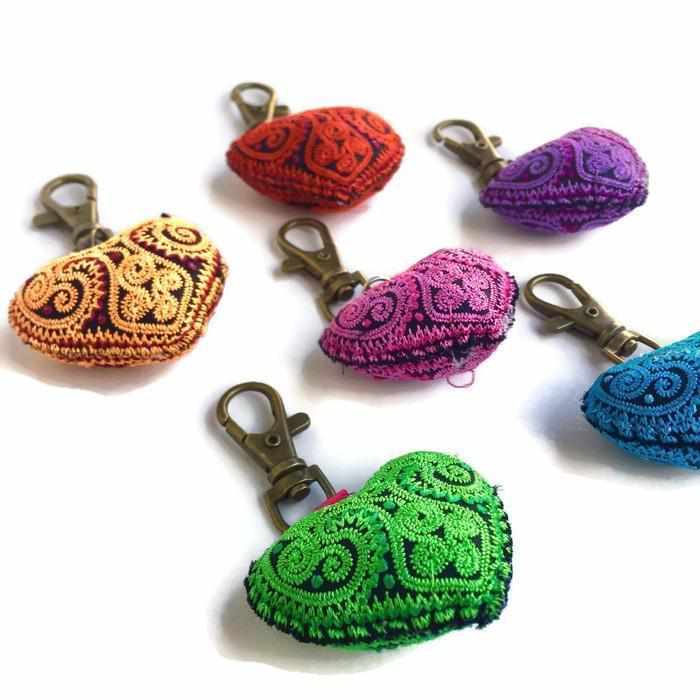 Heart Hmong Embroidered Zipper Pull | Keychain - Thailand Zipper Pulls La Vie Bien Heart Hmong Embroidered Zipper Pull | Keychain - Thailand