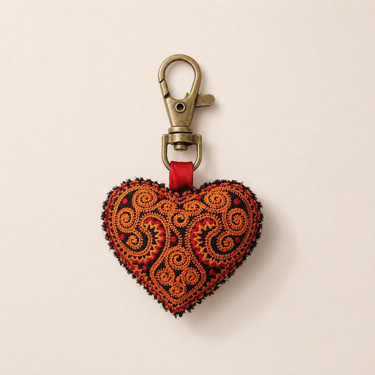 Heart Hmong Embroidered Zipper Pull | Keychain - Thailand Zipper Pulls La Vie Bien Heart Hmong Embroidered Zipper Pull | Keychain - Thailand
