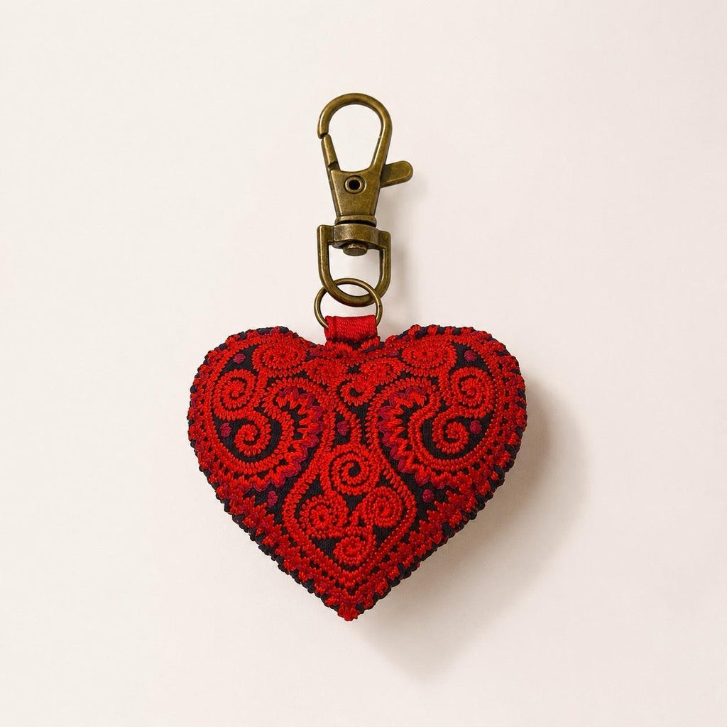 Heart Hmong Embroidered Zipper Pull | Keychain - Thailand Zipper Pulls La Vie Bien Heart Hmong Embroidered Zipper Pull | Keychain - Thailand