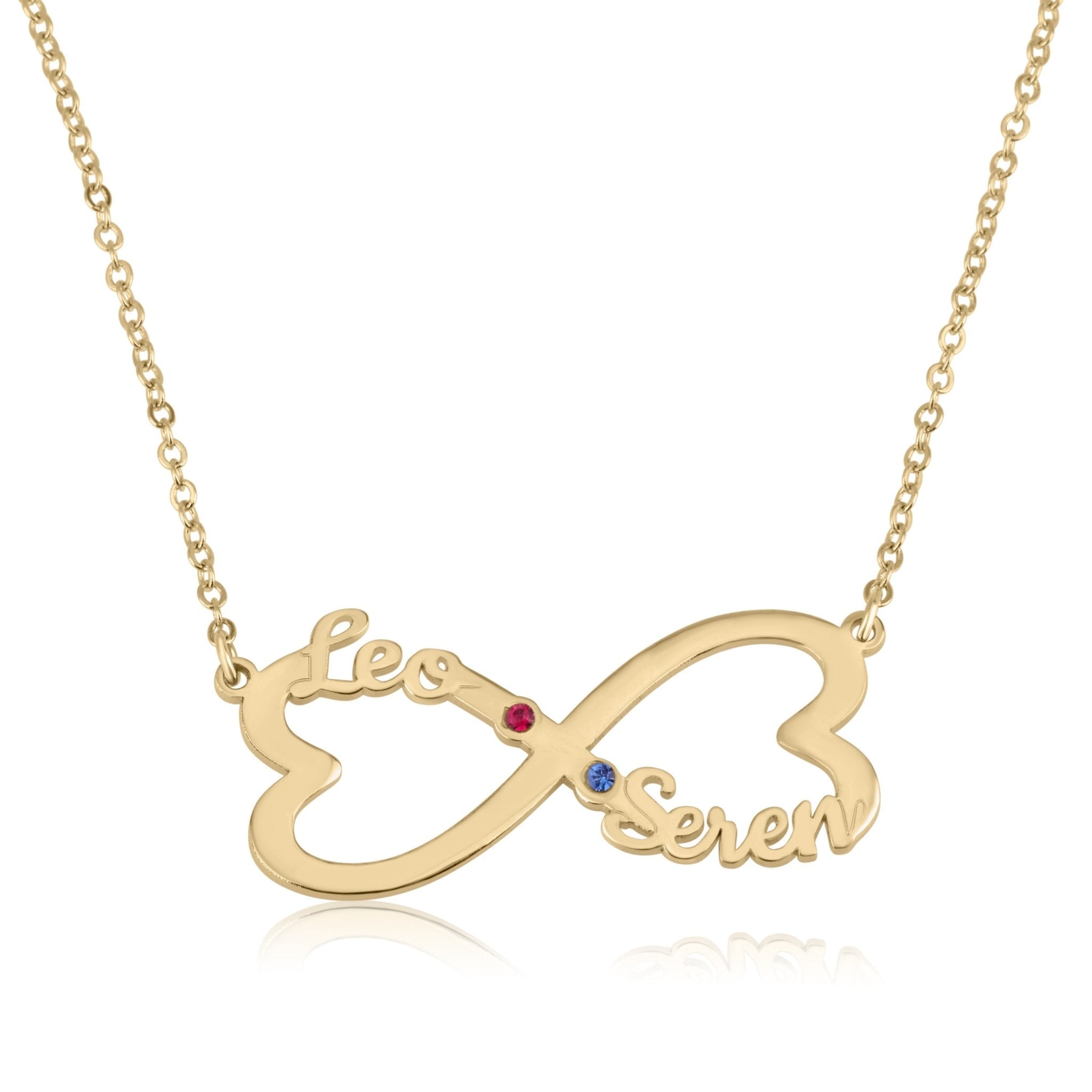 Heart Infinity Necklace With Two Names And Birthstones La Vie Bien Heart Infinity Necklace With Two Names And Birthstones