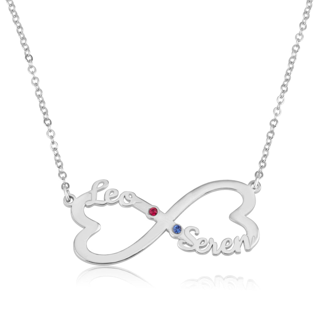 Heart Infinity Necklace With Two Names And Birthstones La Vie Bien Heart Infinity Necklace With Two Names And Birthstones