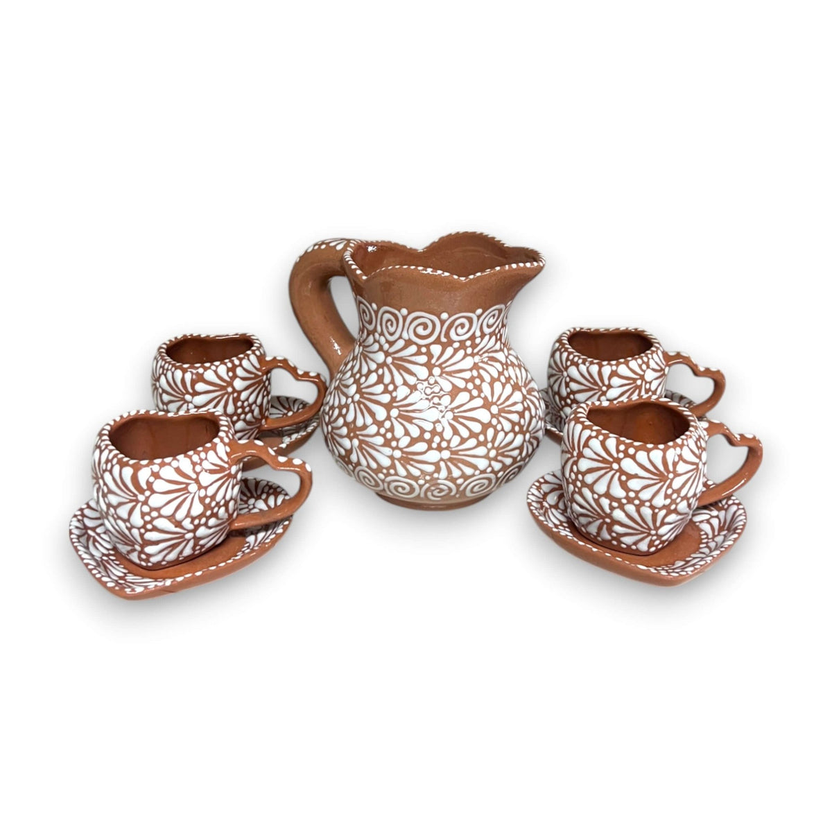 Heart Mug & Pitcher Set | Handmade Mexican Pottery (9-Pieces) Talavera Tea Set La Vie Bien Heart Mug & Pitcher Set | Handmade Mexican Pottery (9-Pieces)