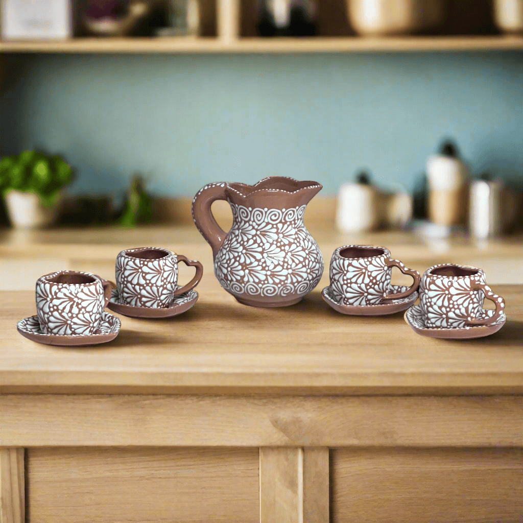 Heart Mug & Pitcher Set | Handmade Mexican Pottery (9 - Pieces) Talavera Tea Set La Vie Bien Heart Mug & Pitcher Set | Handmade Mexican Pottery (9 - Pieces)