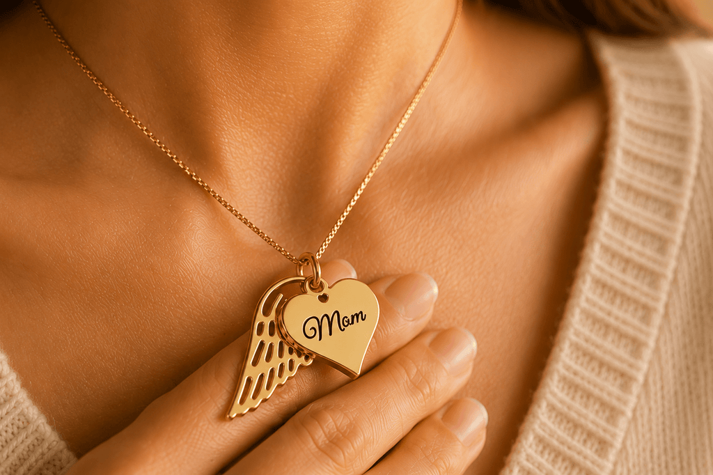 Heart Name Necklace with Angel Wing - Memorial Necklace La Vie Bien Heart Name Necklace with Angel Wing - Memorial Necklace