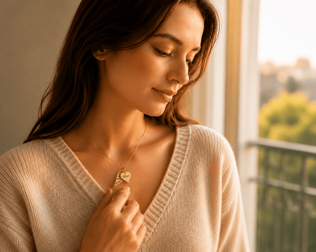 Heart Name Necklace with Angel Wing - Memorial Necklace La Vie Bien Heart Name Necklace with Angel Wing - Memorial Necklace