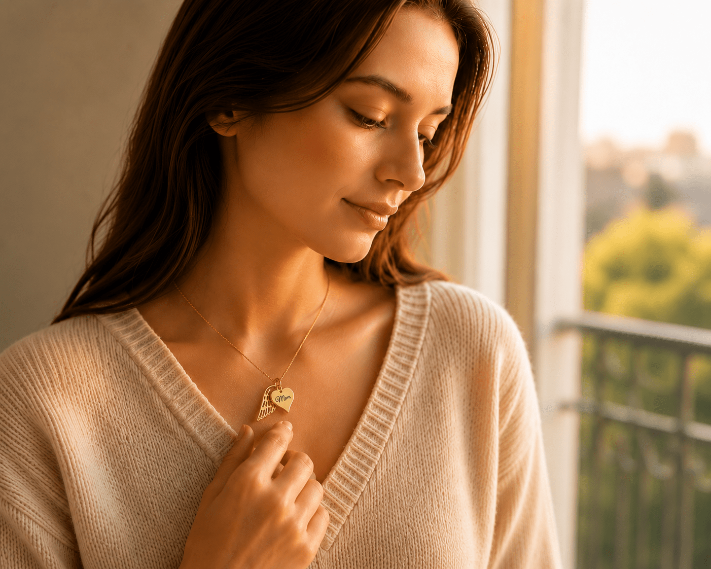 Heart Name Necklace with Angel Wing - Memorial Necklace La Vie Bien Heart Name Necklace with Angel Wing - Memorial Necklace