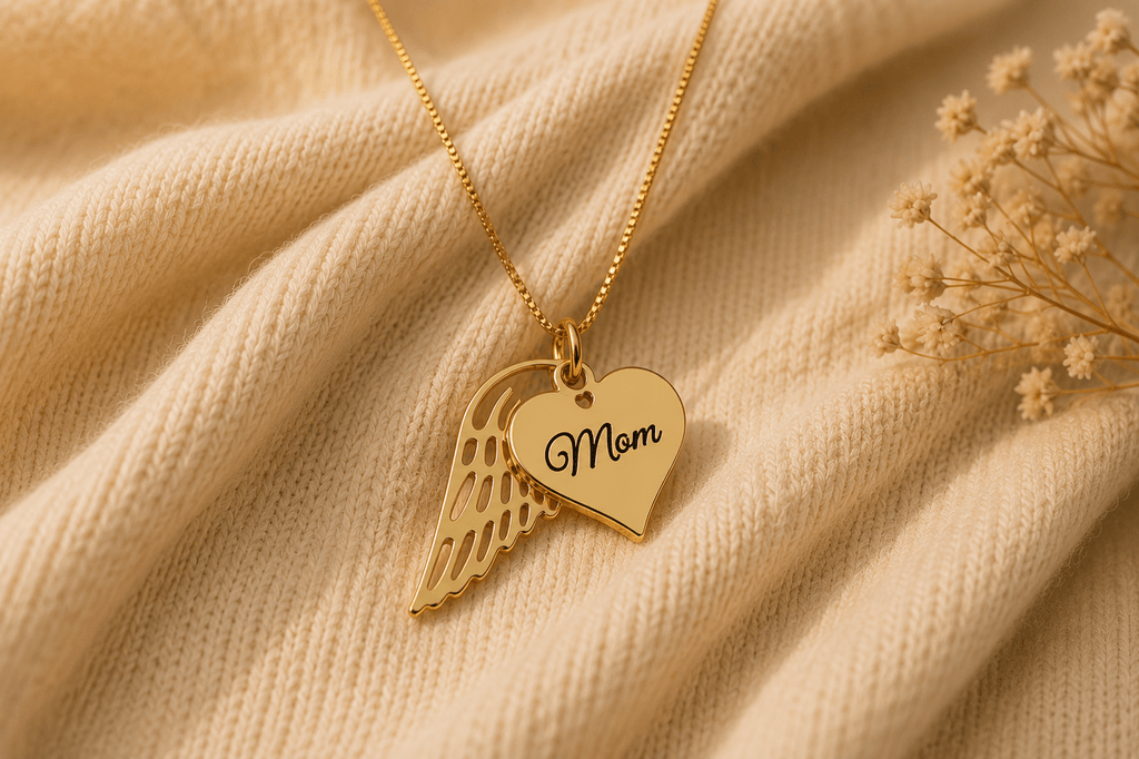Heart Name Necklace with Angel Wing - Memorial Necklace La Vie Bien Heart Name Necklace with Angel Wing - Memorial Necklace