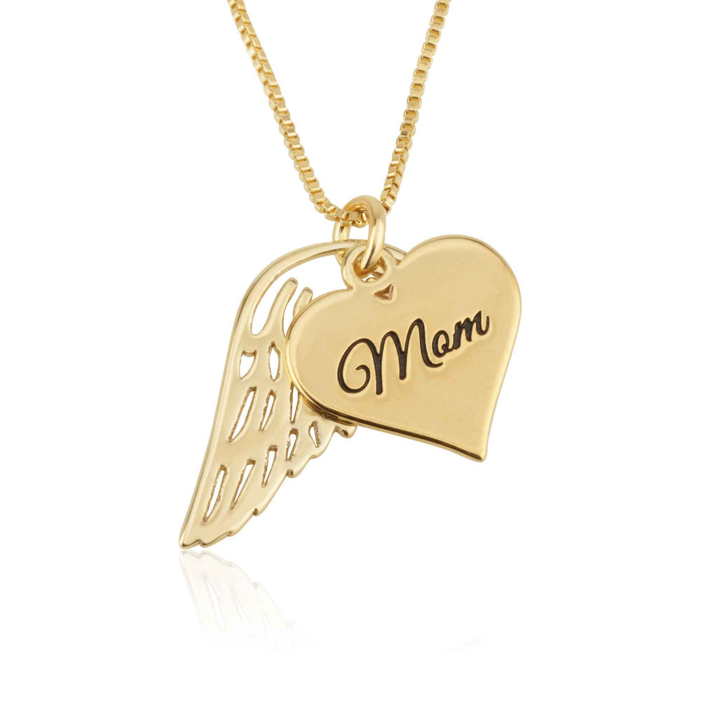 Heart Name Necklace with Angel Wing - Memorial Necklace La Vie Bien Heart Name Necklace with Angel Wing - Memorial Necklace