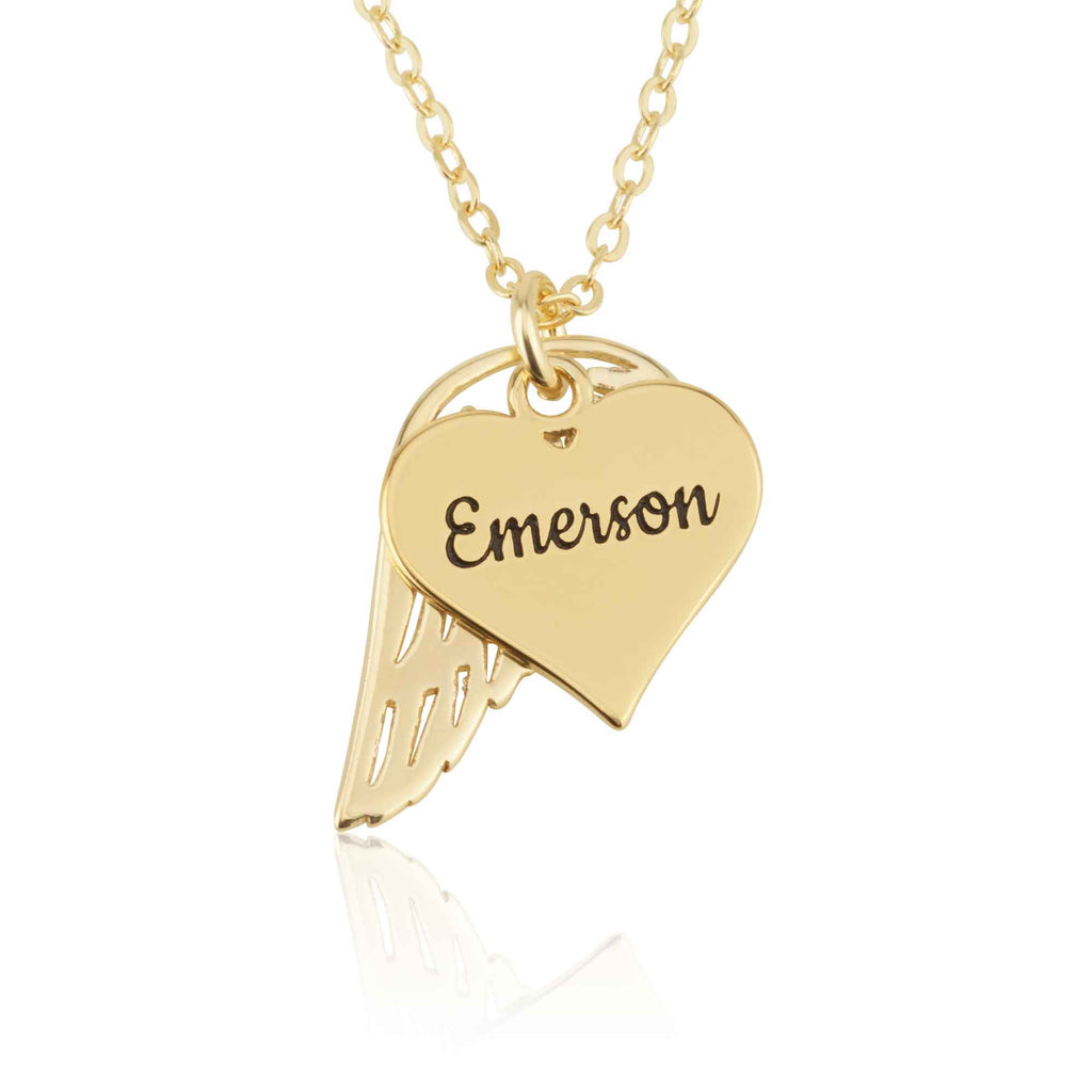 Heart Name Necklace with Angel Wing - Memorial Necklace La Vie Bien Heart Name Necklace with Angel Wing - Memorial Necklace