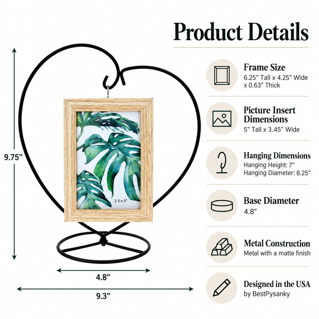 Heart-Shaped Hanging Photo Picture Frame and Black Metal Ornament Stand 9.75 Inches Ornament Stands La Vie Bien Heart-Shaped Hanging Photo Picture Frame and Black Metal Ornament Stand 9.75 Inches