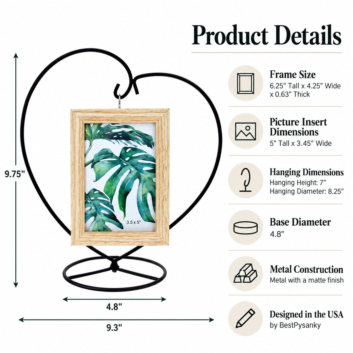 Heart-Shaped Hanging Photo Picture Frame and Black Metal Ornament Stand 9.75 Inches Ornament Stands La Vie Bien Heart-Shaped Hanging Photo Picture Frame and Black Metal Ornament Stand 9.75 Inches